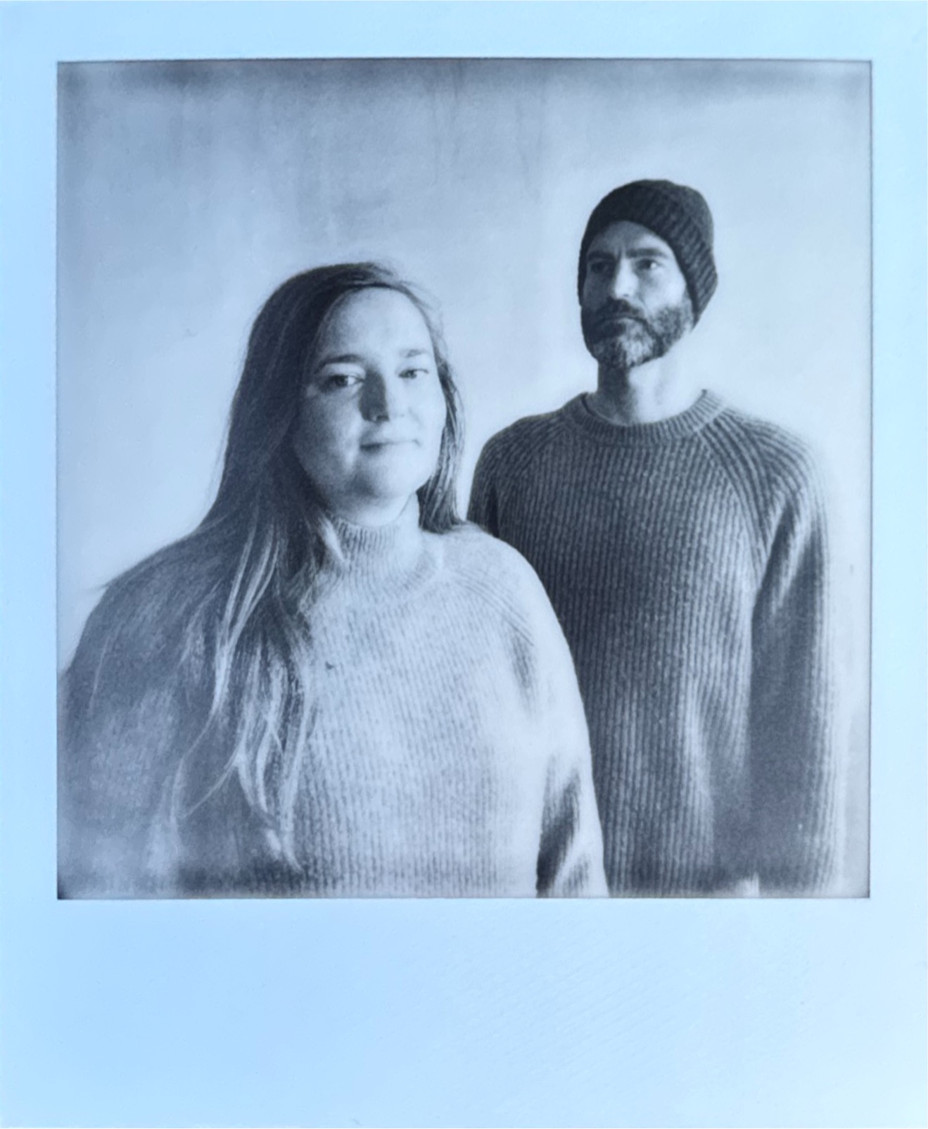Alt pop duo Forget Them Wendy in the Unsigned Guide Spotlight, posed against a light blue background in black and white